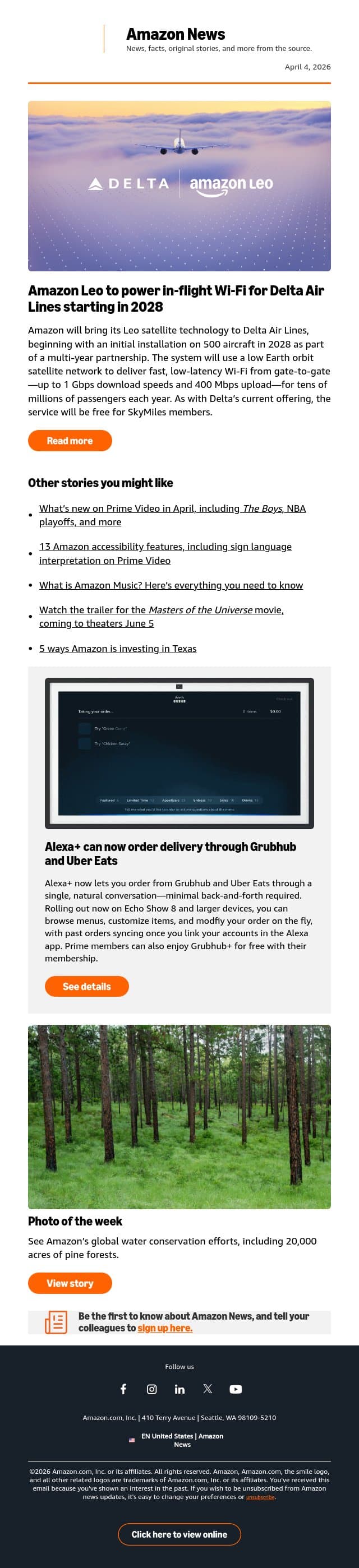 Skip the app—Alexa+ orders Grubhub & Uber Eats for you email from Amazon screenshot