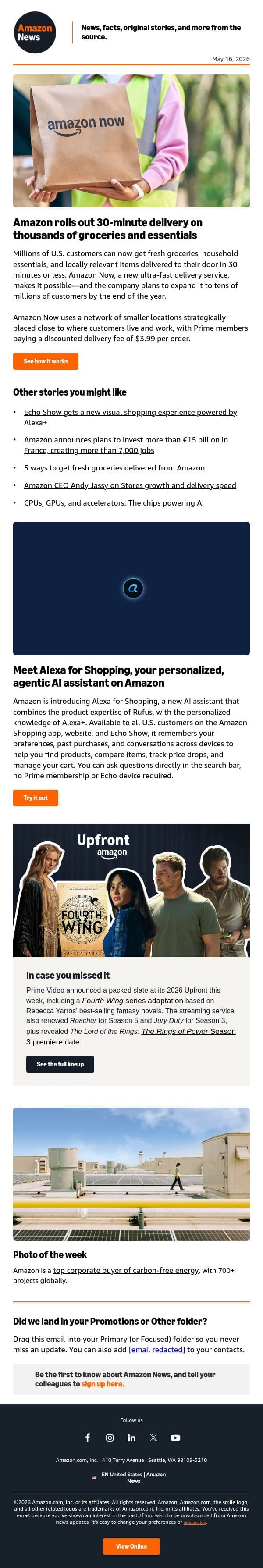 Amazon Now brings 30-minute delivery to millions email from Amazon screenshot