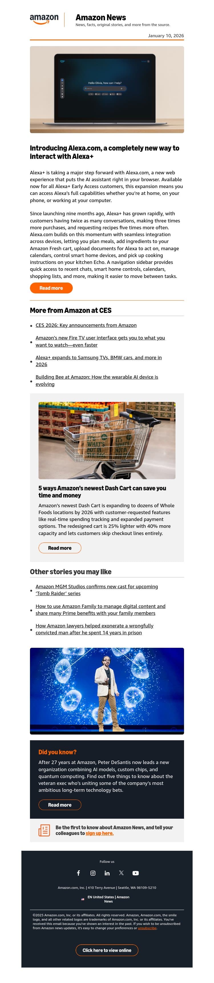 Meet Alexa.com, a redesigned Fire TV, and more from Amazon at CES email from Amazon screenshot