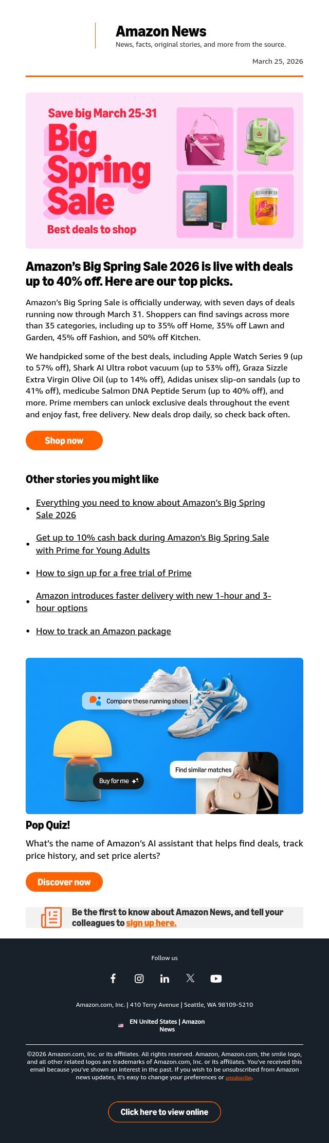 Big Spring Sale is live: Shop top deals now email from Amazon screenshot