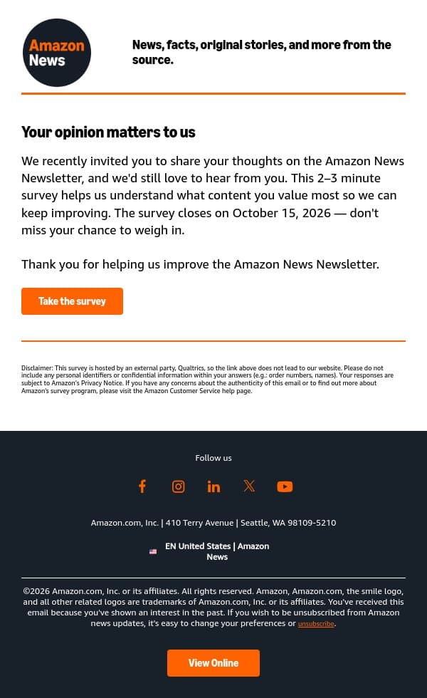 Reminder: We'd still love your feedback email from Amazon screenshot