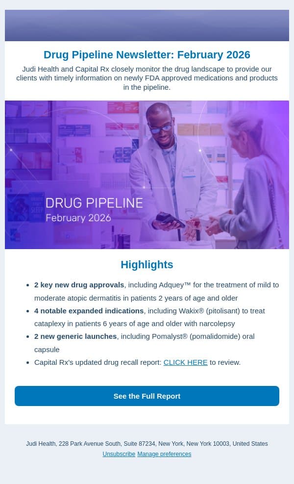 Drug Pipeline Newsletter: February 2026 email from Amino screenshot
