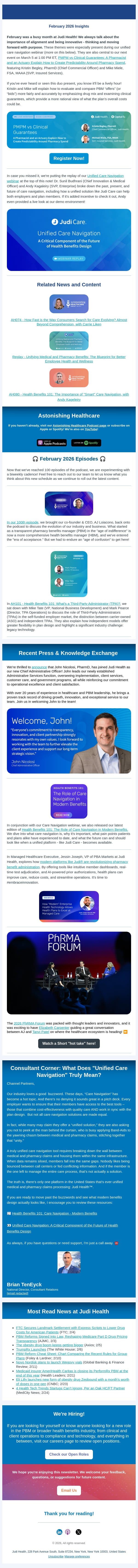 Judi Health Insights (February 2026) email from Amino screenshot