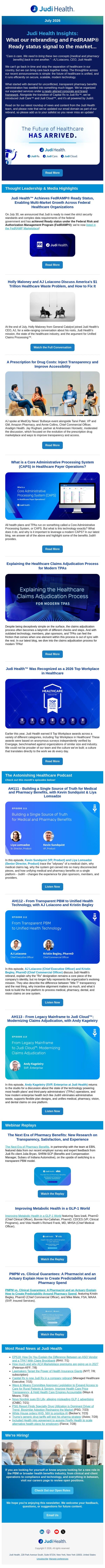 Judi Health Insights (July 2026) email from Amino screenshot