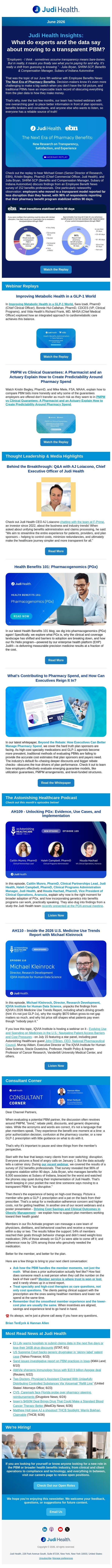 Judi Health Insights (June 2026) email from Amino screenshot