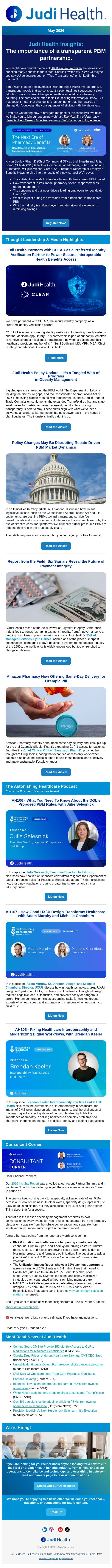 Judi Health Insights (May 2026) email from Amino screenshot