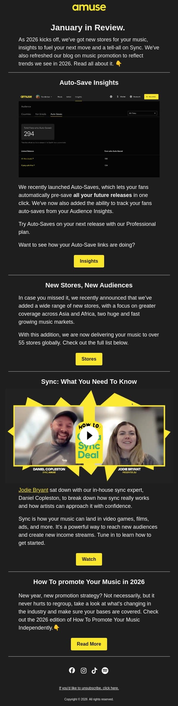 January News. email from Amuse screenshot