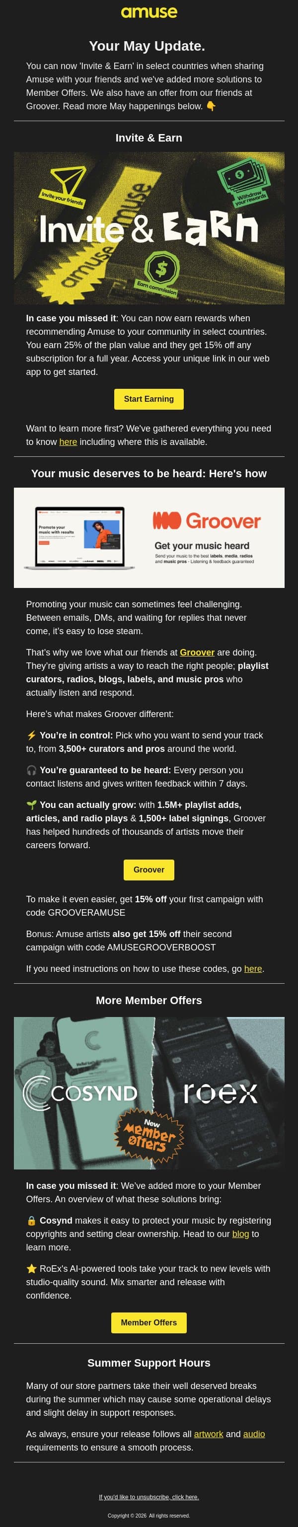 May at Amuse email from Amuse screenshot