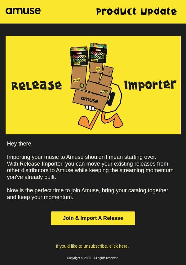 Move your releases to Amuse, without losing your streams email from Amuse screenshot