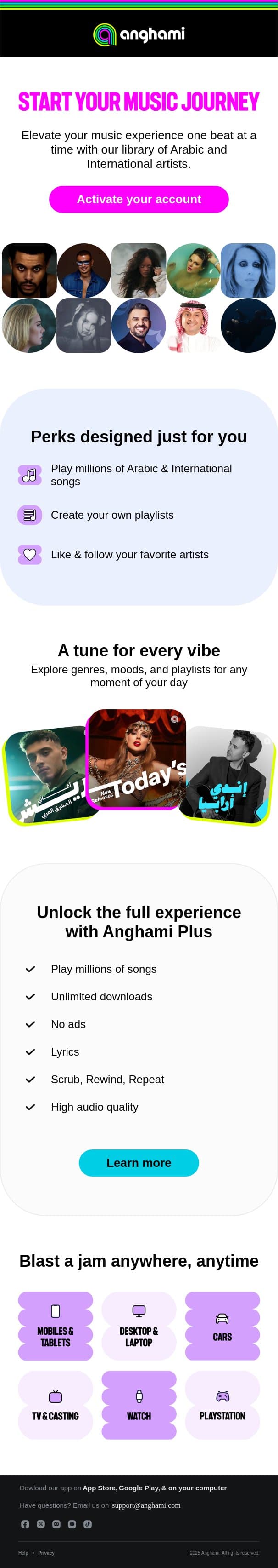 adam, Welcome to Anghami 🎉 email from Anghami screenshot