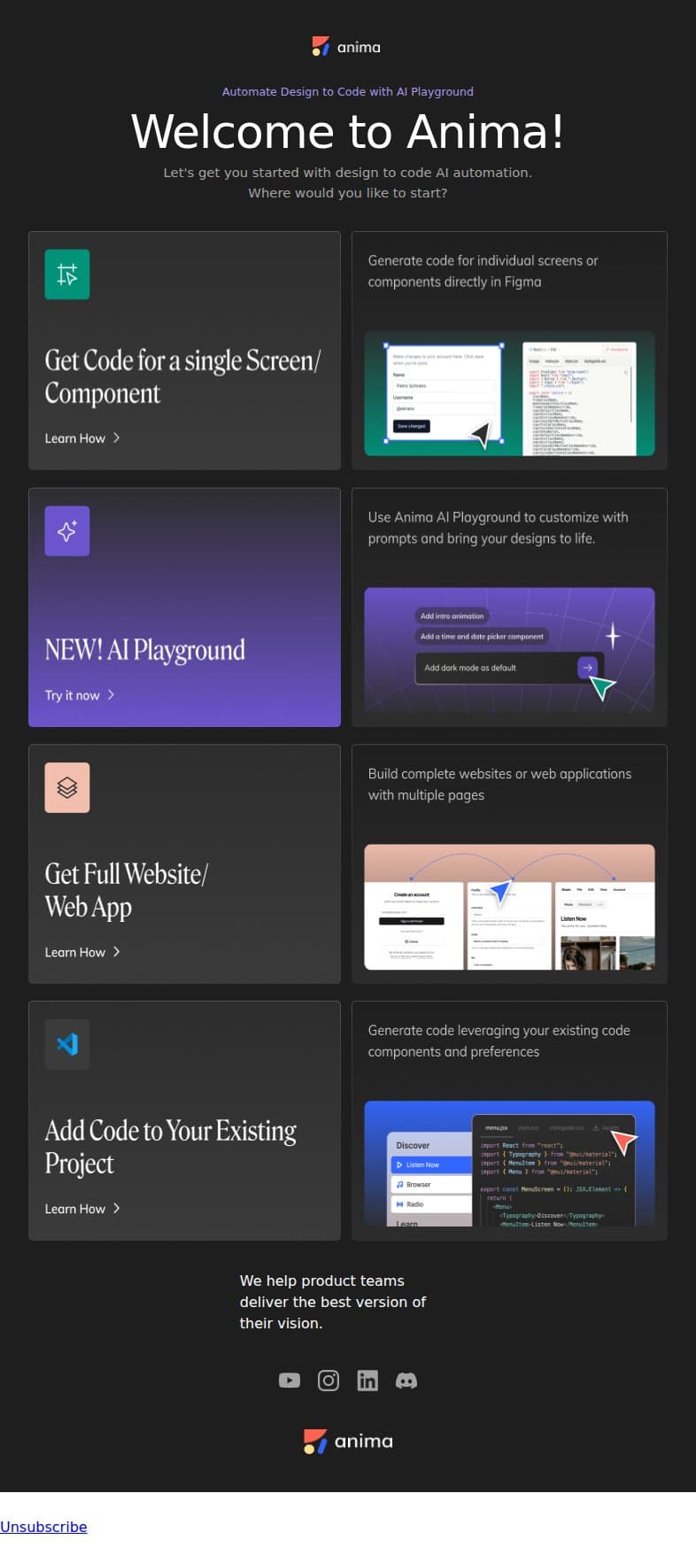 Welcome to Anima! Start delivering frontend 2x faster email from Anima screenshot