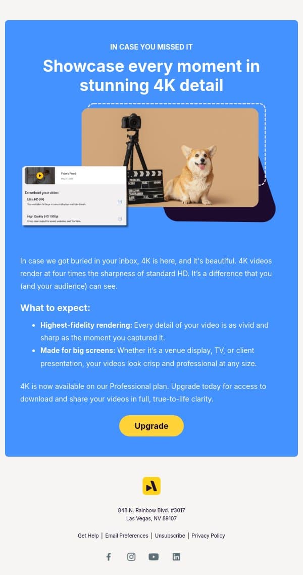 ICMI: 4K video is here email from Animoto screenshot