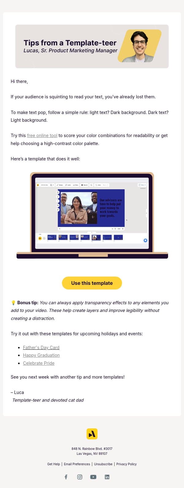Why your text isn't popping (and how to fix it) email from Animoto screenshot