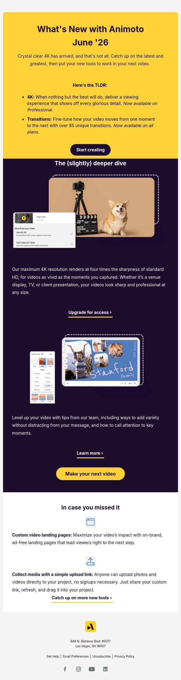 What’s new in June: crystal clear 4k email from Animoto screenshot