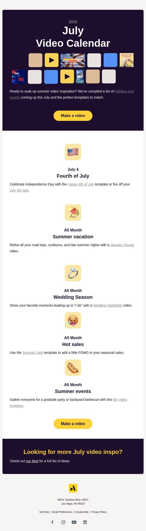 Oh, hello, July! email from Animoto screenshot
