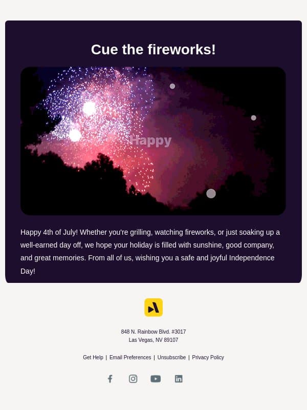 Happy 4th! email from Animoto screenshot