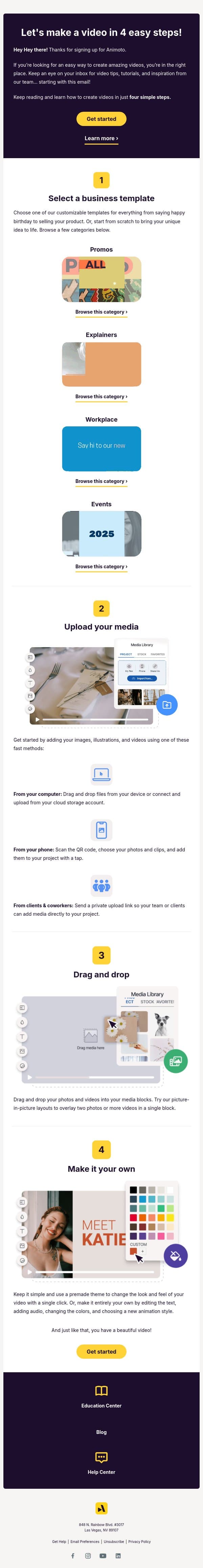 Hey there, welcome to Animoto! email from Animoto screenshot