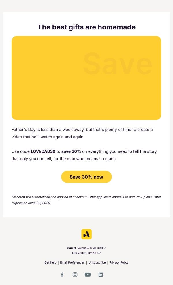 The best Father's Day gifts are homemade email from Animoto screenshot