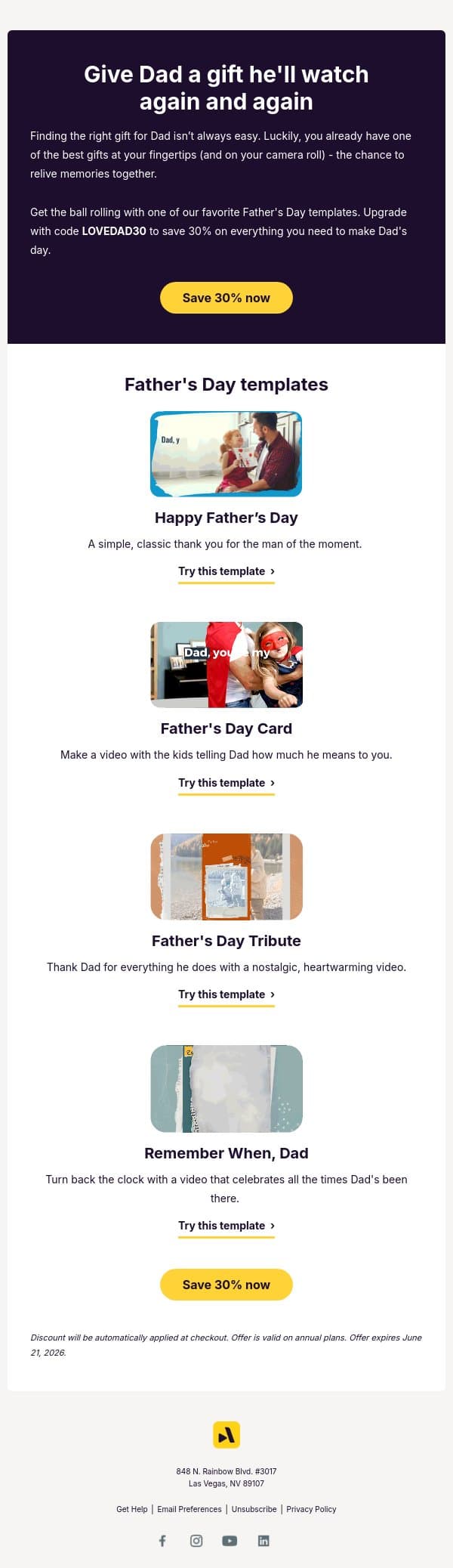A gift dad actually wants email from Animoto screenshot