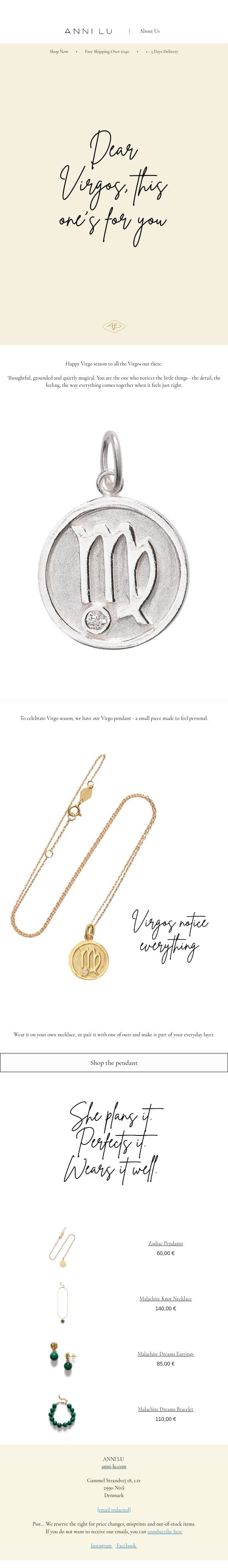 Virgo season is here ✨ email from Anni Lu screenshot