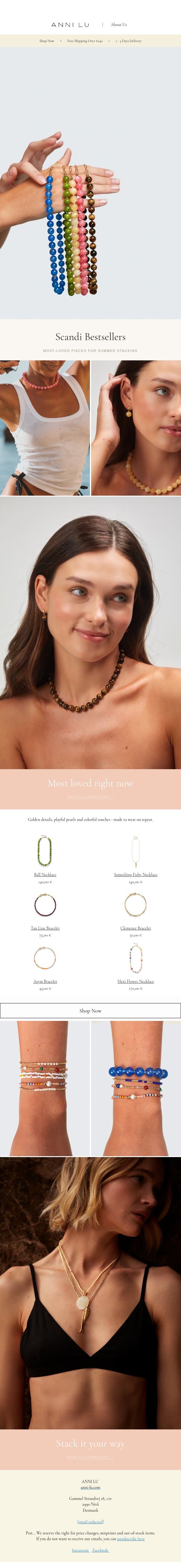 Scandi bestsellers, summer edition email from Anni Lu screenshot