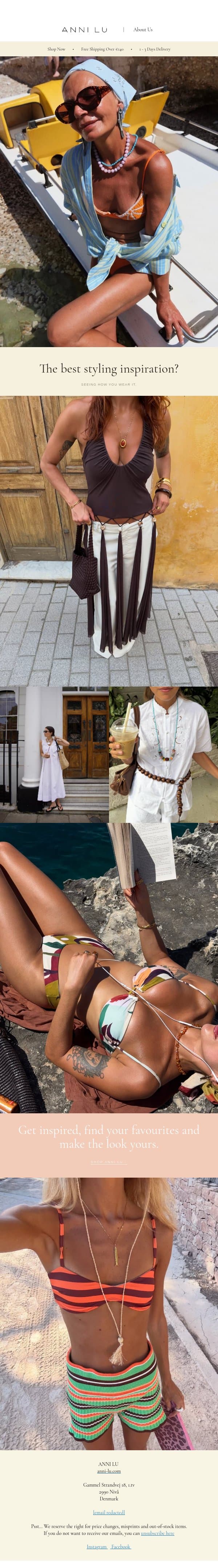 Worn in the sun ☀️ email from Anni Lu screenshot