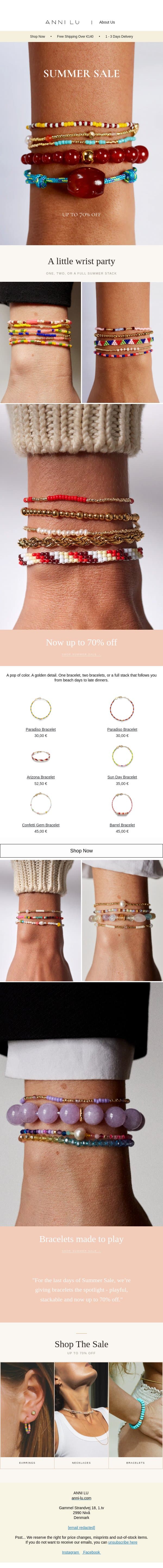 Wrist party, up to 70% off email from Anni Lu screenshot