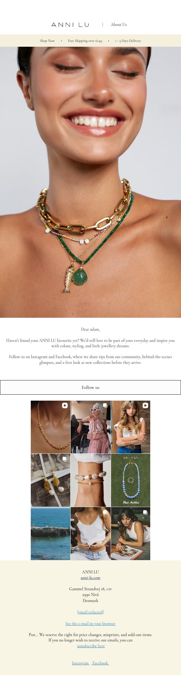 Be part of the ANNI LU universe email from Anni Lu screenshot