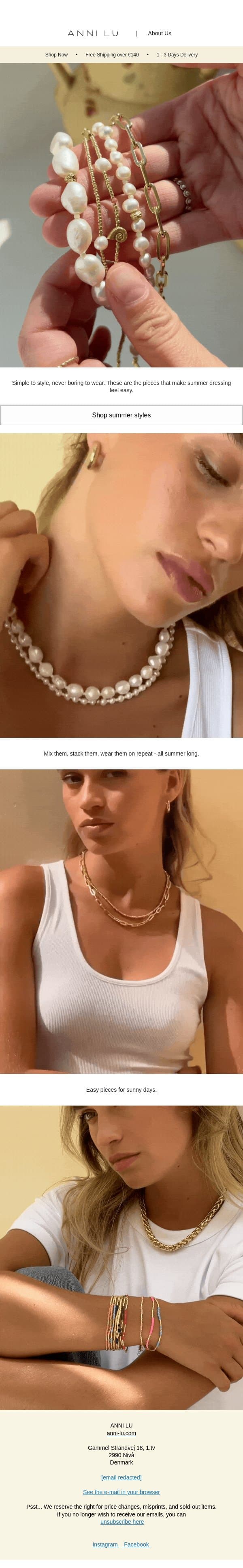 Easy pieces for sunny days email from Anni Lu screenshot