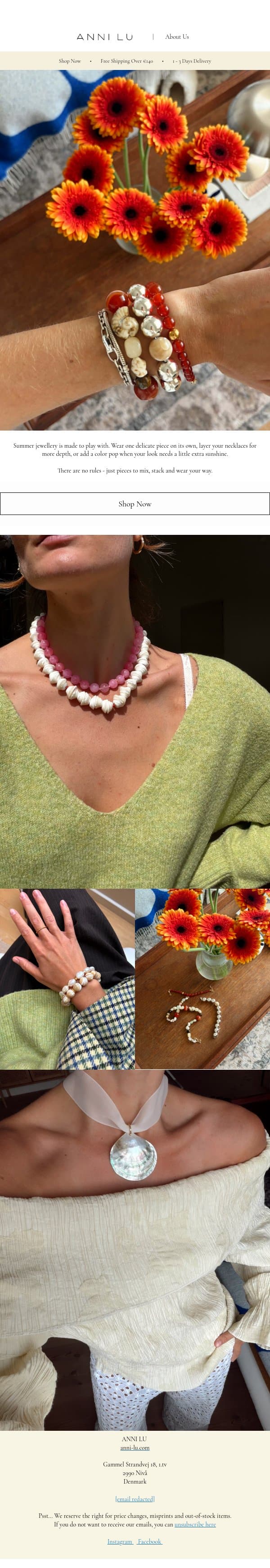 How to style your summer jewellery email from Anni Lu screenshot