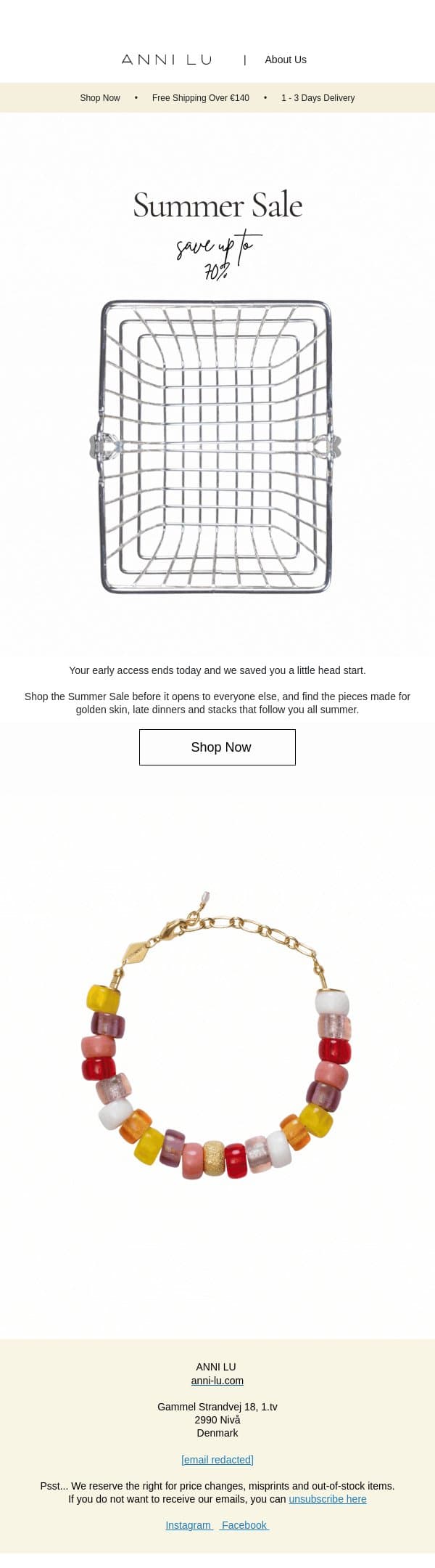 Last day to shop early email from Anni Lu screenshot