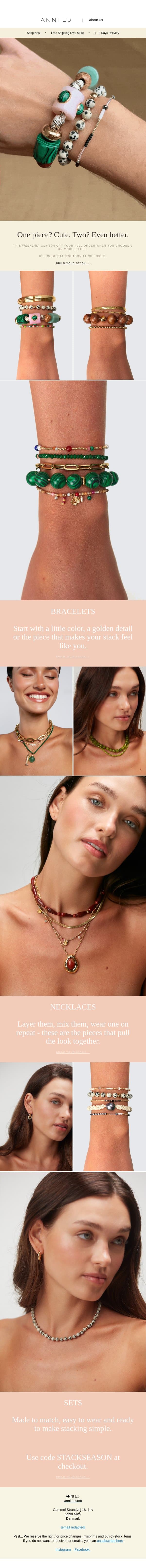 Pick 2+ pieces and save 20% email from Anni Lu screenshot