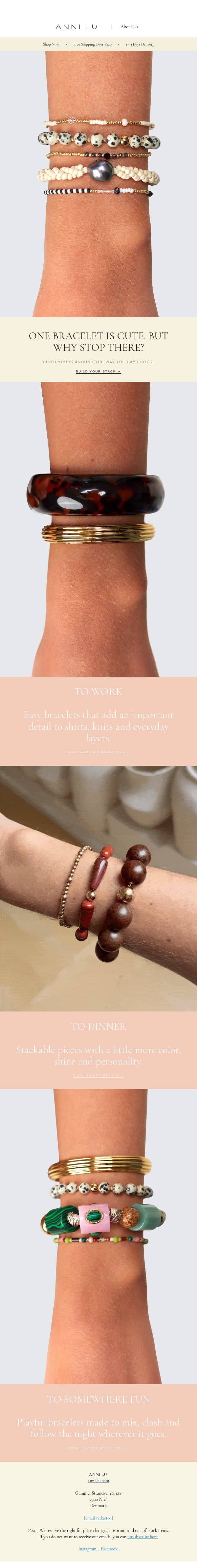 Shop the bracelet stack email from Anni Lu screenshot