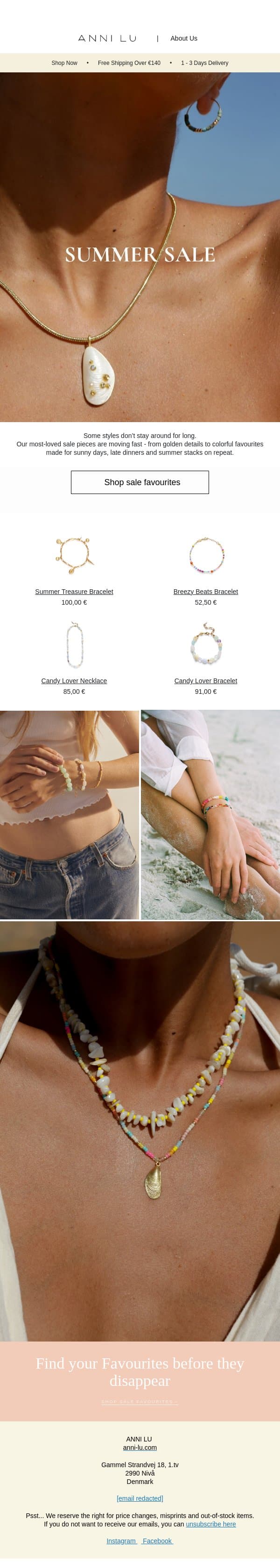 Your sale favourites are calling email from Anni Lu screenshot
