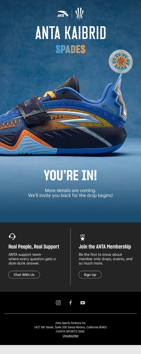 🫶🏾 Welcome to the the First of the Four Suits: Spades email from Anta screenshot