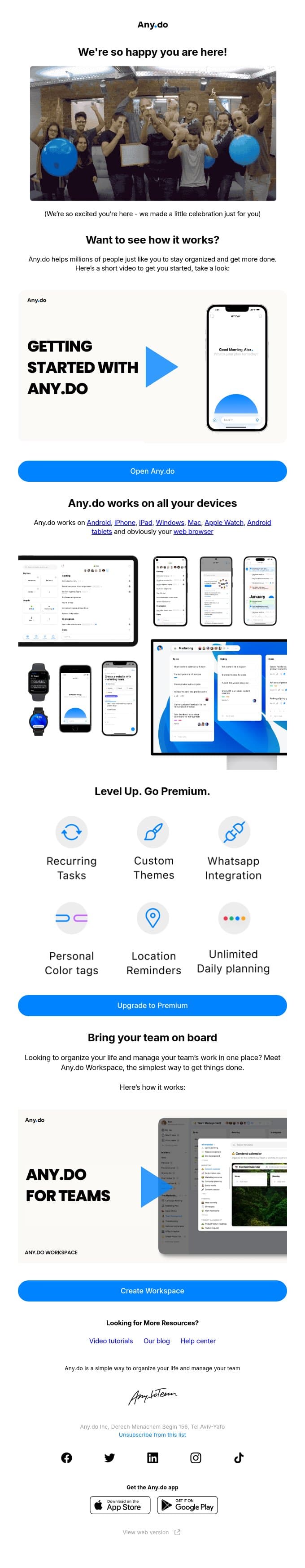 Welcome to Any.do email from Any.do screenshot