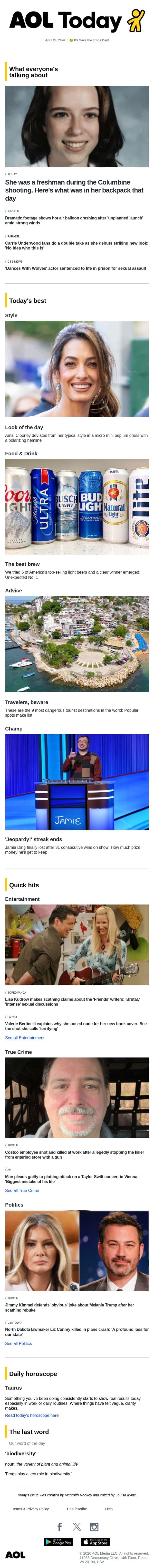 Jimmy vs. Melania; 'Friends' shocker; actor gets life in prison email from AOL screenshot