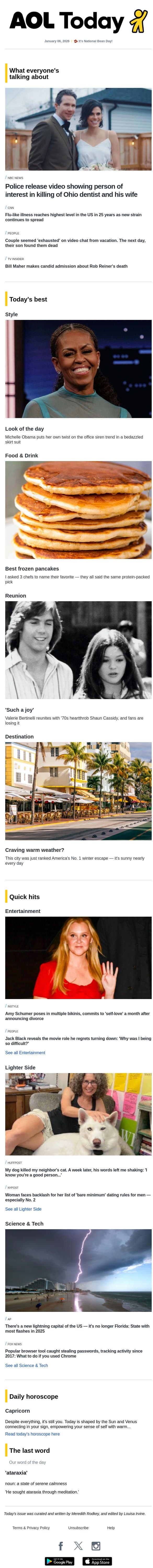 Dentist's killing; Amy Schumer's bikinis; best frozen pancakes email from AOL screenshot