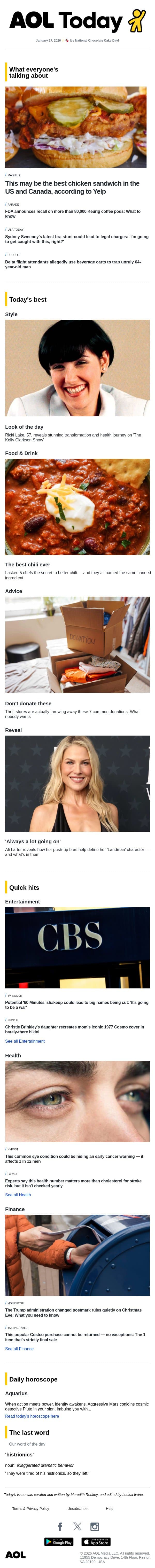 Keurig recall; Sydney Sweeney's bra stunt; cancer red flag some eyes miss email from AOL screenshot