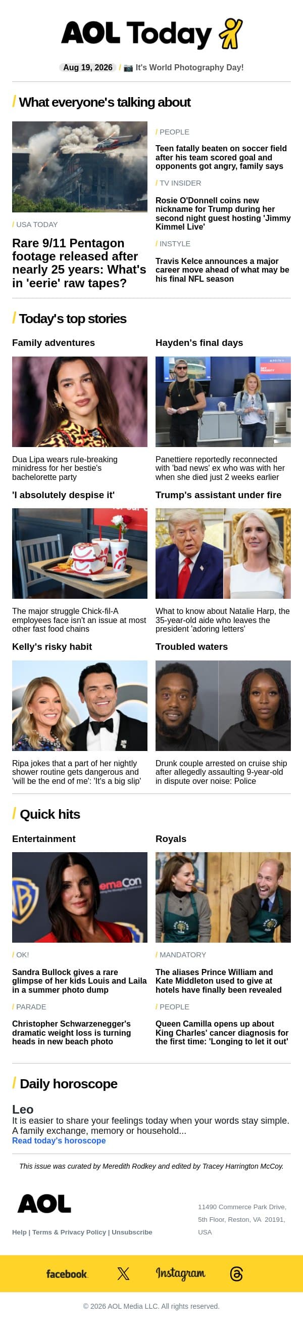 'Eerie' 9/11 footage; Will & Kate's secret identities; who is Natalie Harp? email from AOL screenshot