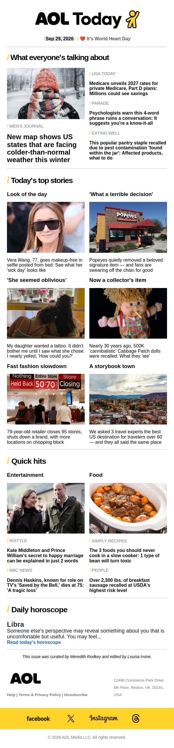 Retailer closes 95 shops; new Medicare rates; toxic bean email from AOL screenshot