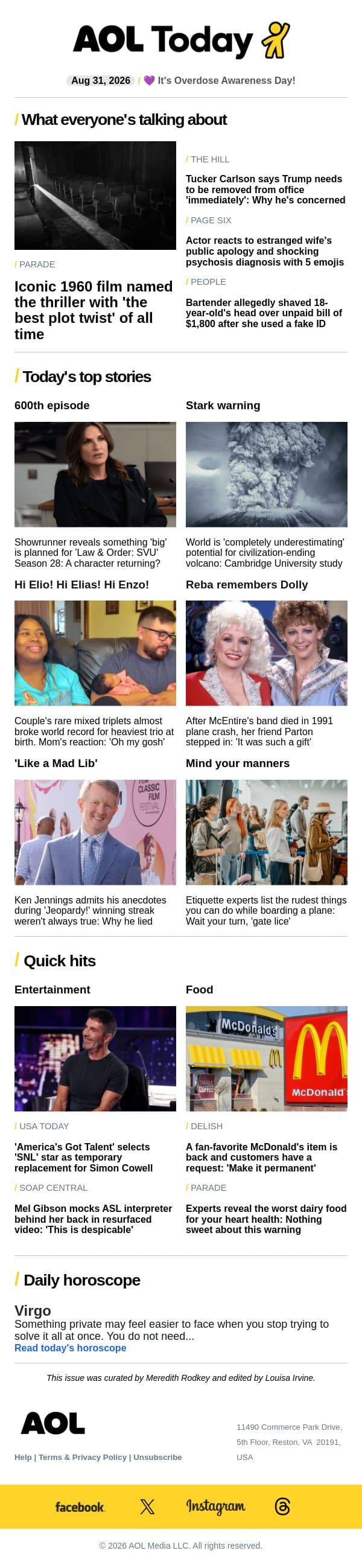 McDonald's fave returns; Ken Jennings admits lie; rare mixed triplets email from AOL screenshot