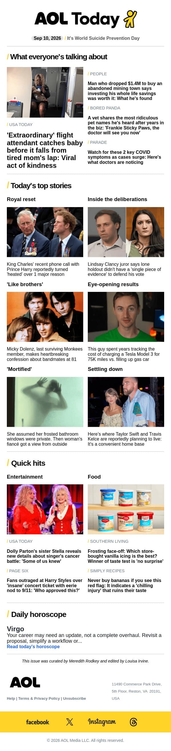 Micky Dolenz's sad confession; banana warning; Harry Styles' 9/11 snafu email from AOL screenshot