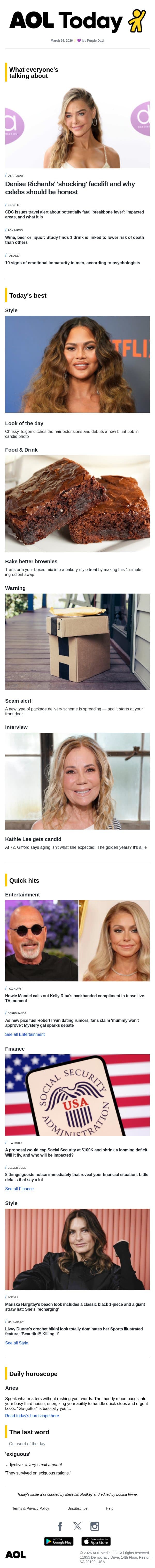 Howie Mandel calls out Kelly Ripa; Social Security cap; brownie hack email from AOL screenshot