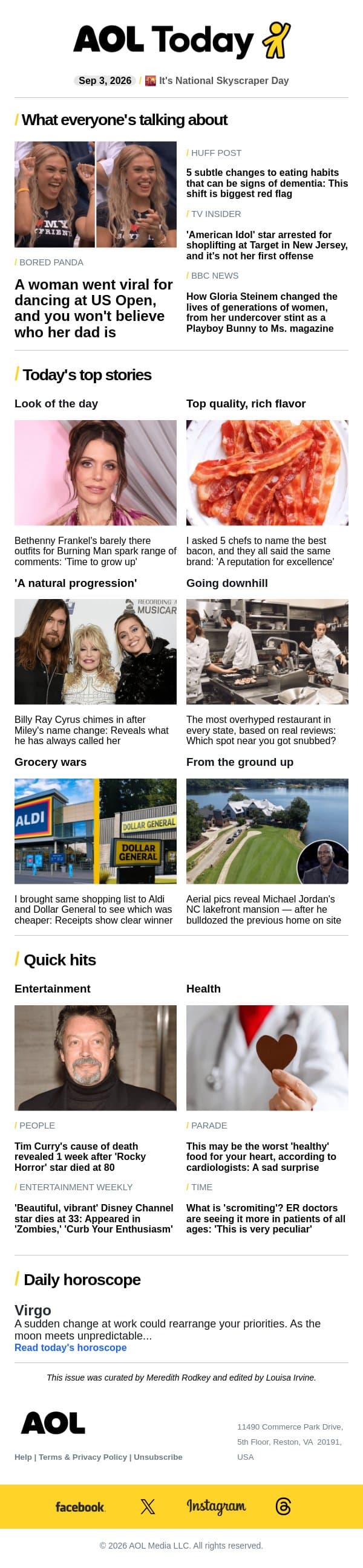 'Scromiting' on rise; actress dies at 33; Gloria Steinem's legacy email from AOL screenshot