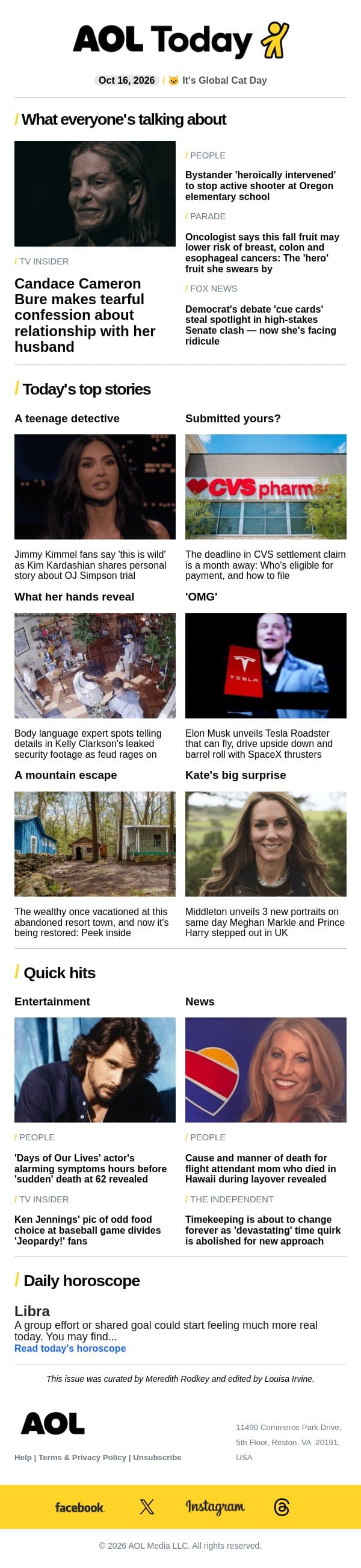 Kate Middleton's big surprise; Kim Kardashian's OJ confession email from AOL screenshot