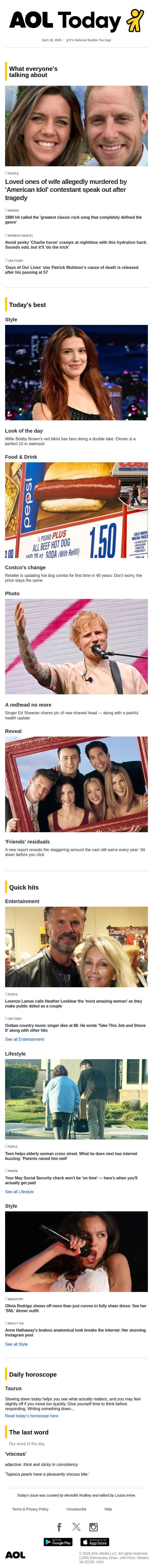 'Idol' murder; Heather Locklear's new love; May Social Security update email from AOL screenshot