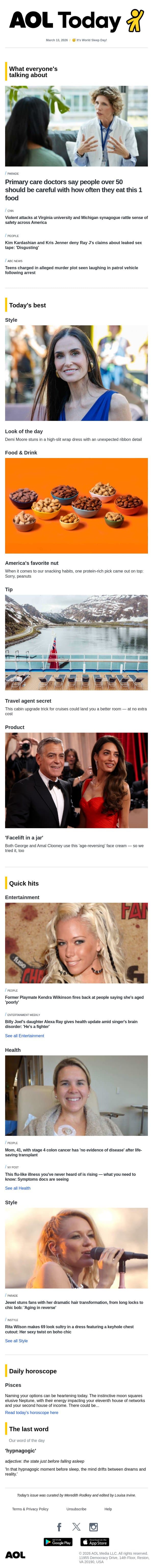 Food to beware of if you're over 50; flu-like illness on rise; Demi Moore stuns email from AOL screenshot