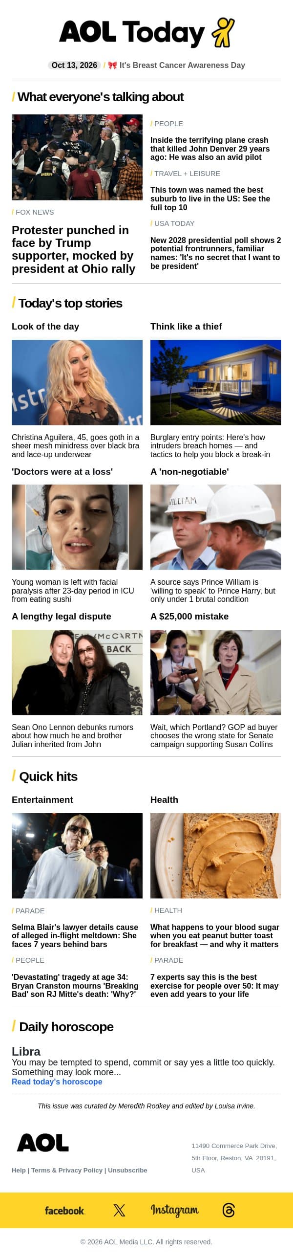 Heckler punched; 2028 front-runners; Selma Blair's meltdown email from AOL screenshot