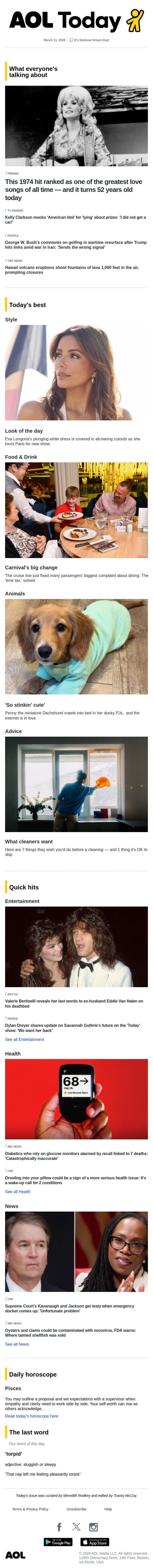 Kelly Clarkson slams 'Idol'; shellfish recall; warning for diabetics email from AOL screenshot